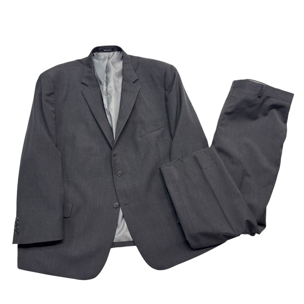 Pronto Uomo 54R 46x30 Charcoal 2pc Pant Suit Wool Flat Front Two Button Mens